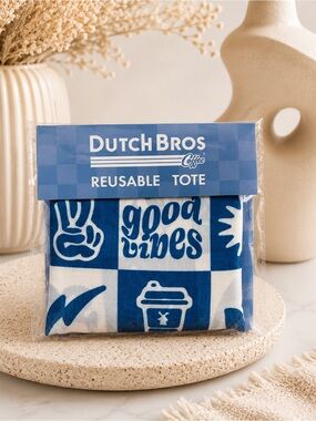 Dutch Bros Blue & White Checker Reusable Tote